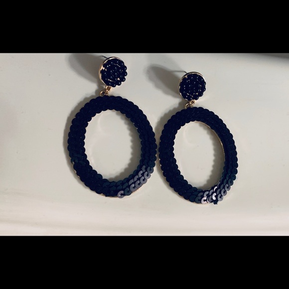 NEW Free People Black Sequin Statement Dangle Earrings - Picture 2 of 4